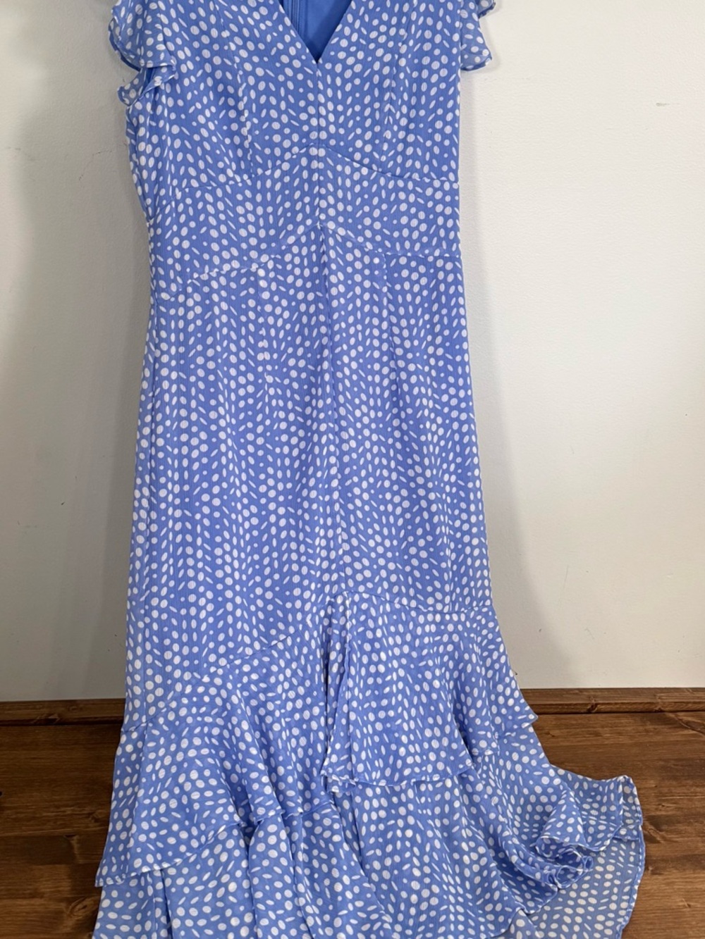 Tommy Hilfiger Light Blue and White Polka Dot High-Low Dress